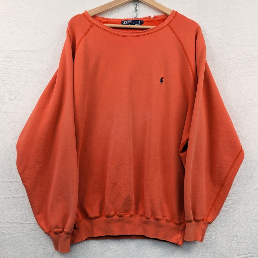 VTG Polo Ralph Lauren Sweatshirt Mens XL Orange Boxy Preppy Embroidered Pony 90s